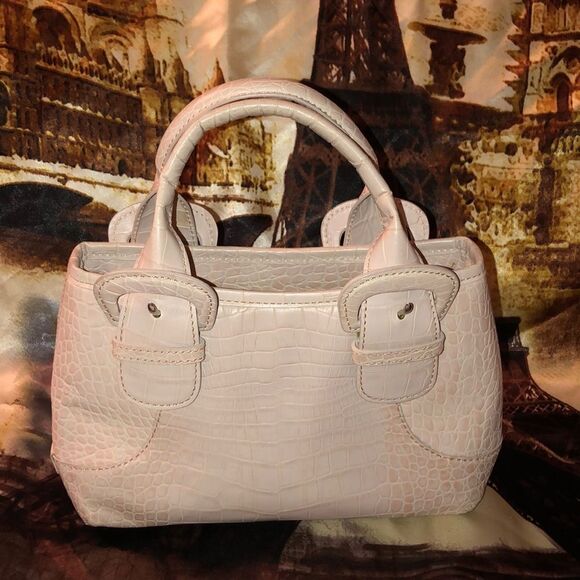 Cole Haan Mini Satchel Croc Print Embossed Leather Blush Pink Nude - Picture 1 of 16